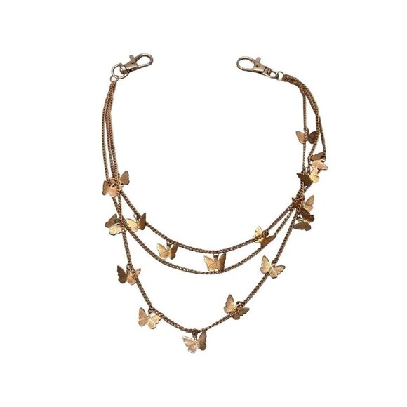 Butterfly Charms Chain Lobster Closure Gold Tone 17 Inches - Picture 1 of 6